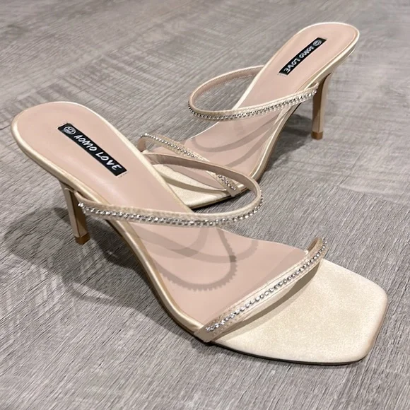 Thin Strappy Satin Slide on Heel - Picture 4 of 6